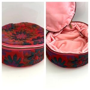 Galante Travel Bag Pouch Boho Jewelry Pink Red Tapestry Stitching Floral